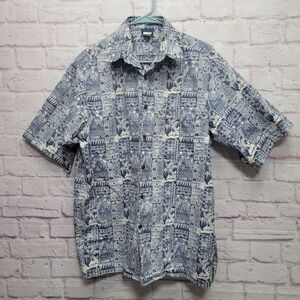 Honolua Surf Co Hawaiian Button Shirt Mens L Blue White Tropical‎ Vacation Camp